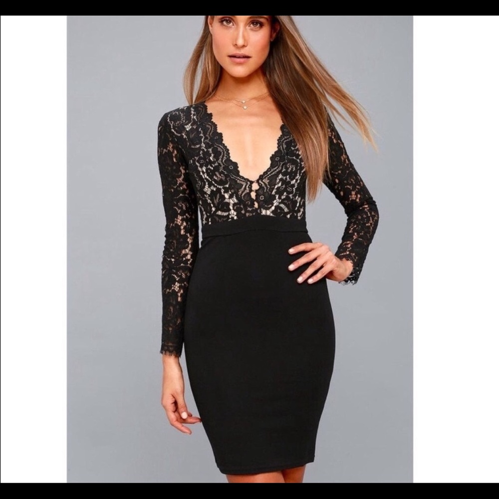 Lulu’s Swooner or Later Dress, Black bodycon mini S LBD goth sexy witch